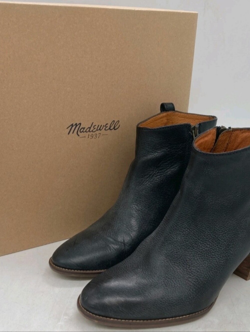 Madewell Billie Boot Leather Ankle Boots True Black Size 8.5 Box Made In Italy
